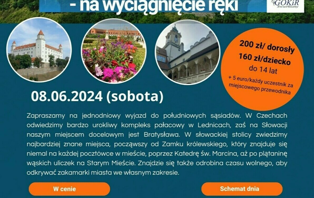 Zdjęcie do Zapraszamy na wyjazd - Bratysława i Pałac Lednice!