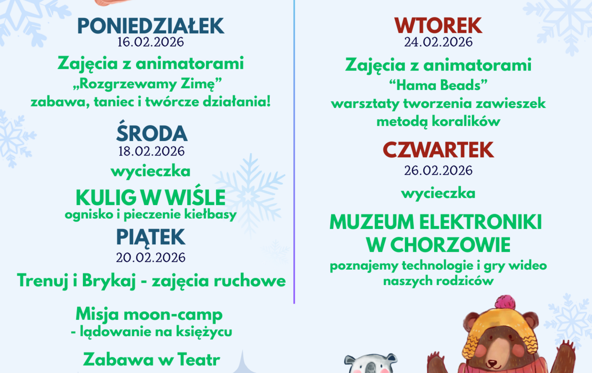 Zdjęcie do Ferie 16-20,23-27.02.2026r
