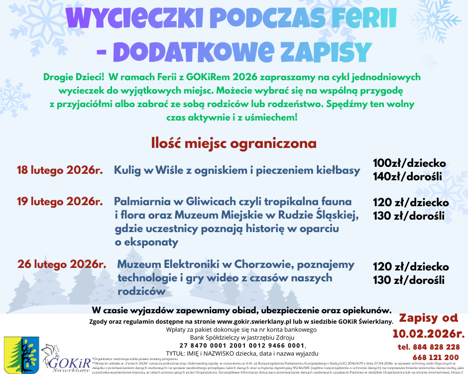 Zdjęcie do Wycieczki podczas ferii - dodatkowe zapisy